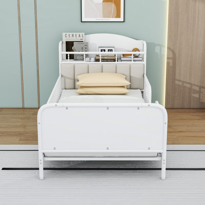 Platform Bed Frame With Light And Storage Shelves