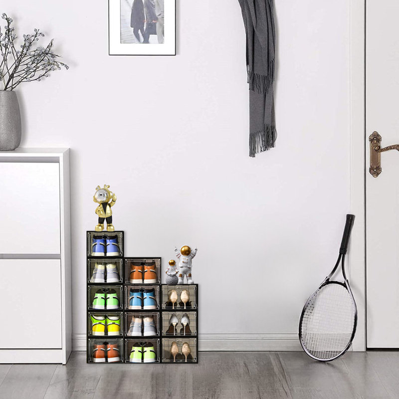 12 Pack Shoe Box For Home, Entryway, Bedroom & Doorway, Black