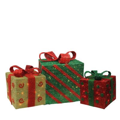 Set of 3 Lighted Green and Red Gift Boxes Christmas Outdoor Decorations 16 -  Northlight, 32283872