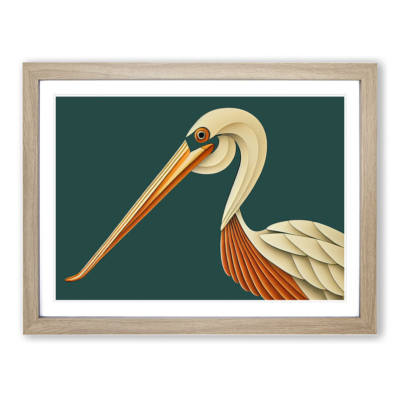 XH1022-6865X Pelican Art Deco 1 Piece Single Picture Frame Wall Art, 25cm H x 34cm W x 2cm D, Oak Framed