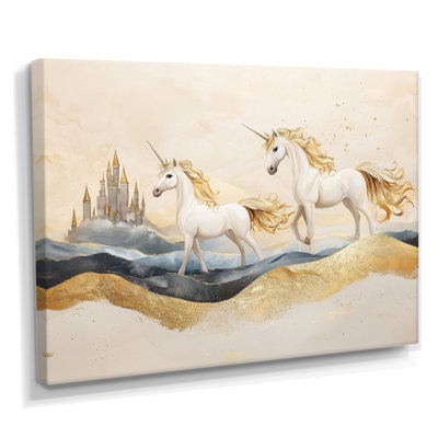 Maricris Golden Unicorns On Cosmic Castle Lanscape I - Unicorns Wall Art
