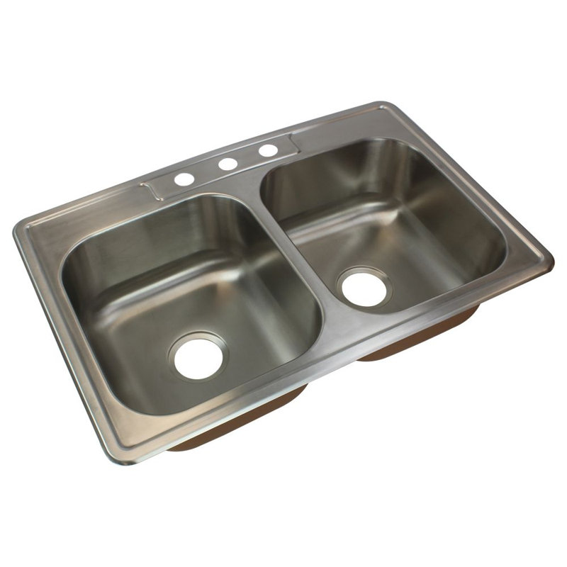 33'' L Double Bowl Stainless Steel Kitchen Sink, 3-Hole