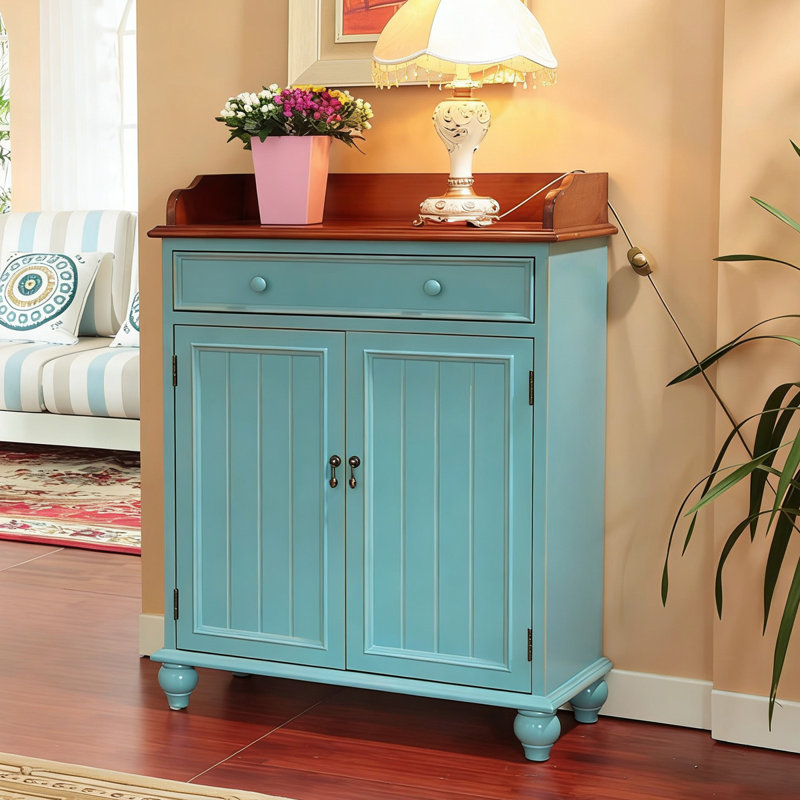 Banc de rangement pour chaussures en bois manufacturé brun et bleu, Brun/bleu