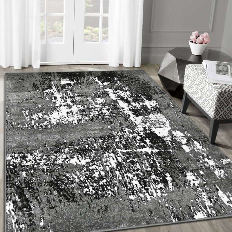 Tapis abstrait contemporain blanc HR, Rectangle 8 pi x 10 pi