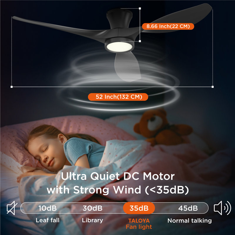 Jacara 52" Flush Mount Ceiling Fan with LED Light & Remote (set of 2), Black with Black Blades