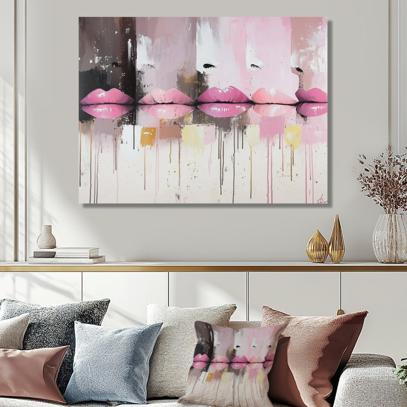 Pop Art, lèvres roses - mode, décoration murale, impression sur métal, H 24 po x l 32 po