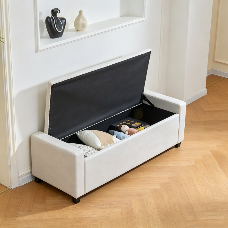 Banc de rangement rembourré, Beige