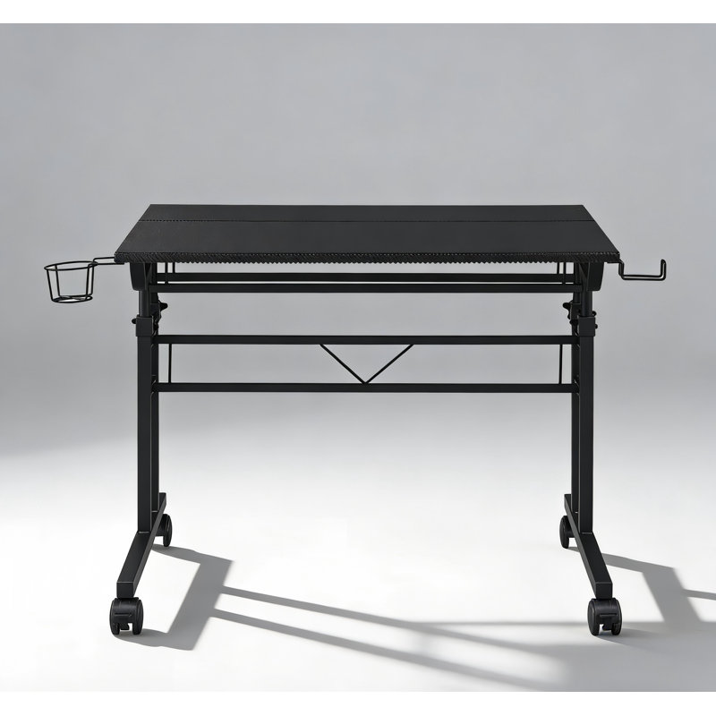 Bureau d'écriture à roulettes mobili - Hauteur réglable avec tablette mobile et roulettes verrouillables, Noir