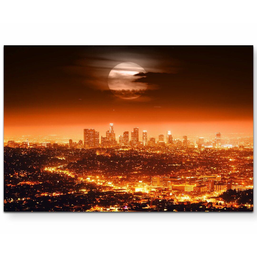 Leinwandbild Skyline von Los Angeles bei Vollmond