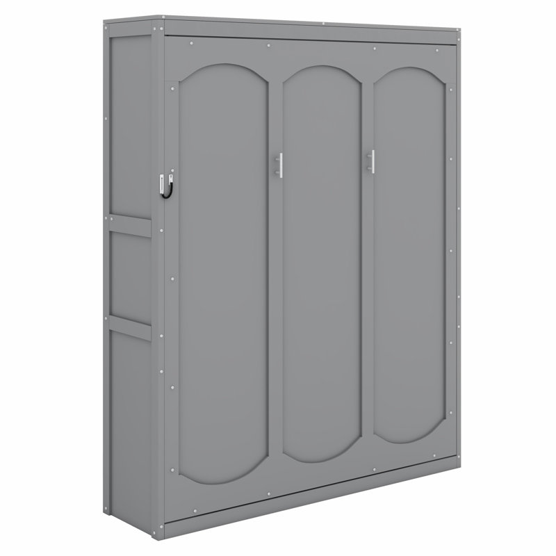 Lit escamotable robuste avec tablettes de rangement, Gris