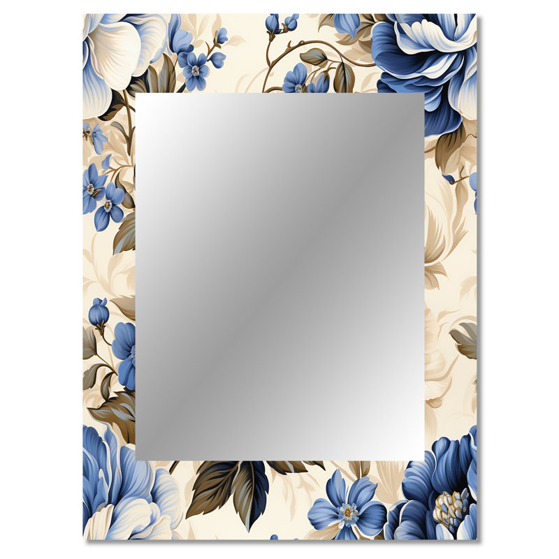 Cobalt Blue Cameo Trellis Victorian Pattern - Floral Mirror Wall Decor, 40" x 30"