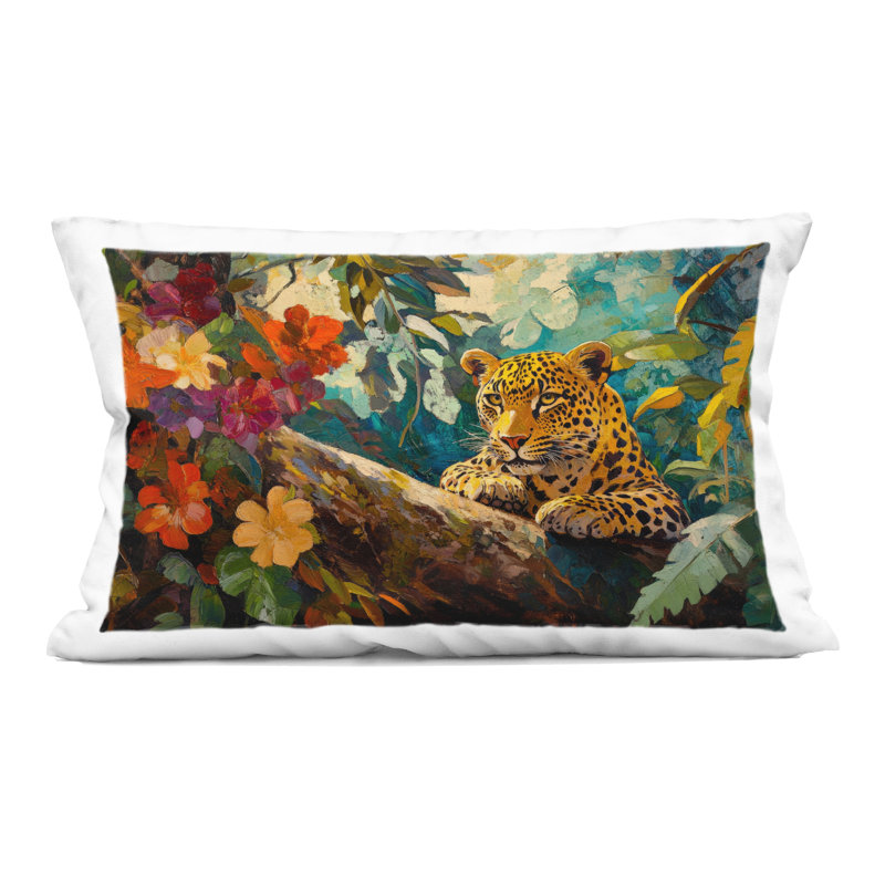 Coussin décoratif à imprimé léopard noir Lazy Day, par Petal Prints Design, Rectangle H 20 po x l 14 po