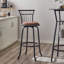 Ensemble de 3 tables de bar et chaises à hauteur de comptoir avec dossier en métal et siège en tissu
