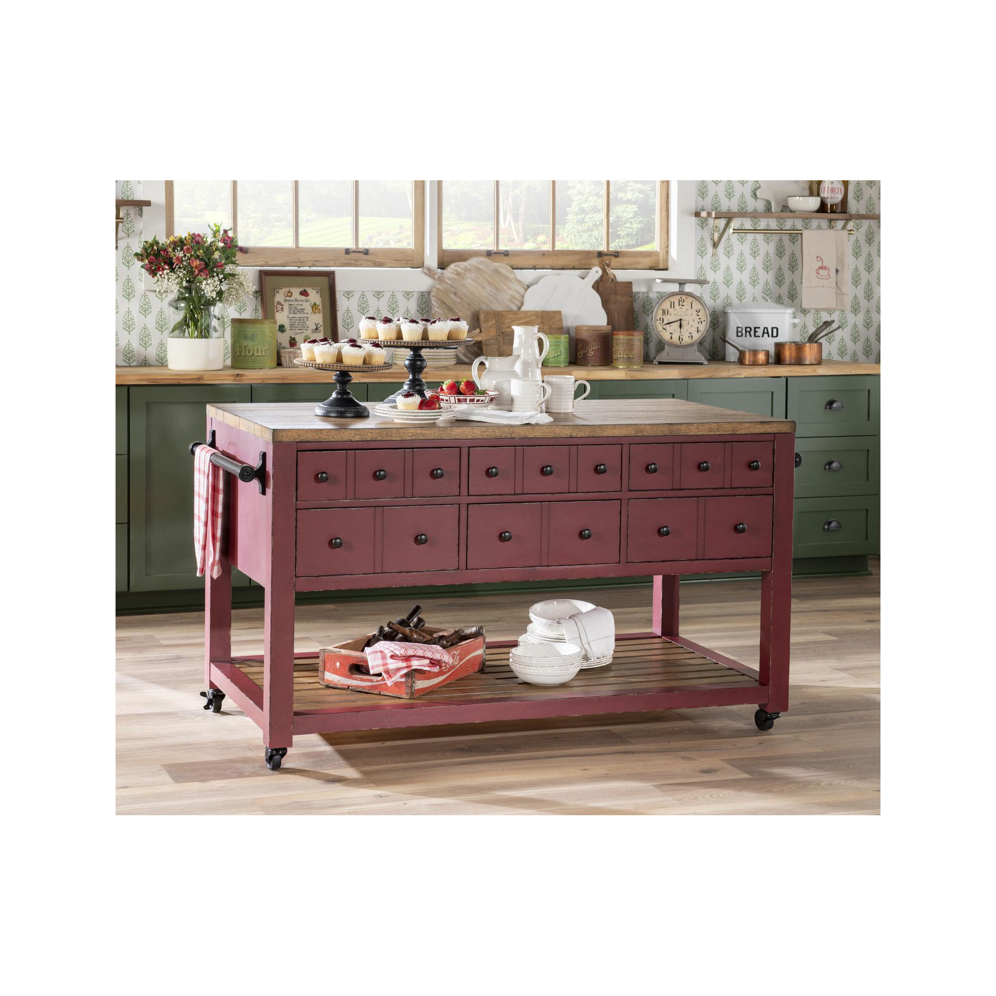 Country Living Kitchen Island, Red