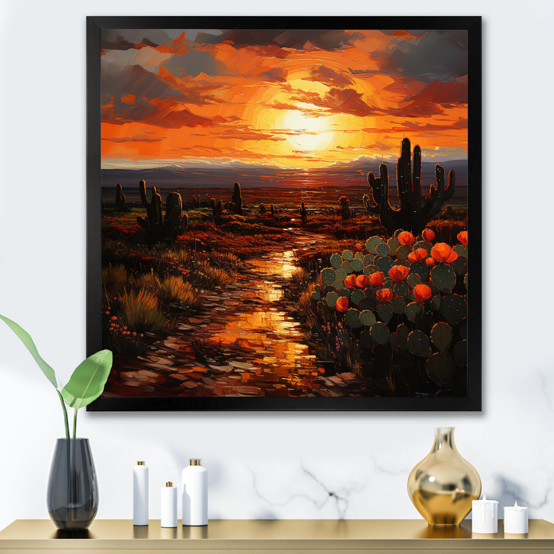 Cactus coucher de soleil, désert, rêves - art mural désert, Cadre photo noir, H 36 po x l 36 po x P 1,5 po