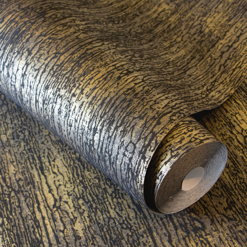 Universe Neptune Glass Stone Plain Texture Wallpaper Roll, Gold/Black