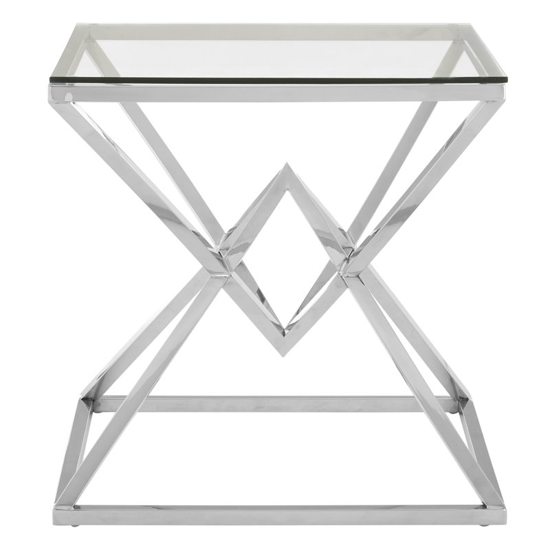 Ladson Glass Top Frame End Table, Silver
