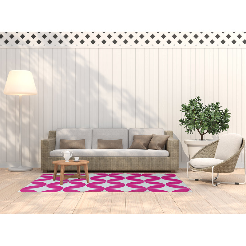 Tapis en chenille tissé à la machine à motif géométrique rose / blanc Borgwald, Rectangle 3 pi x 5 pi