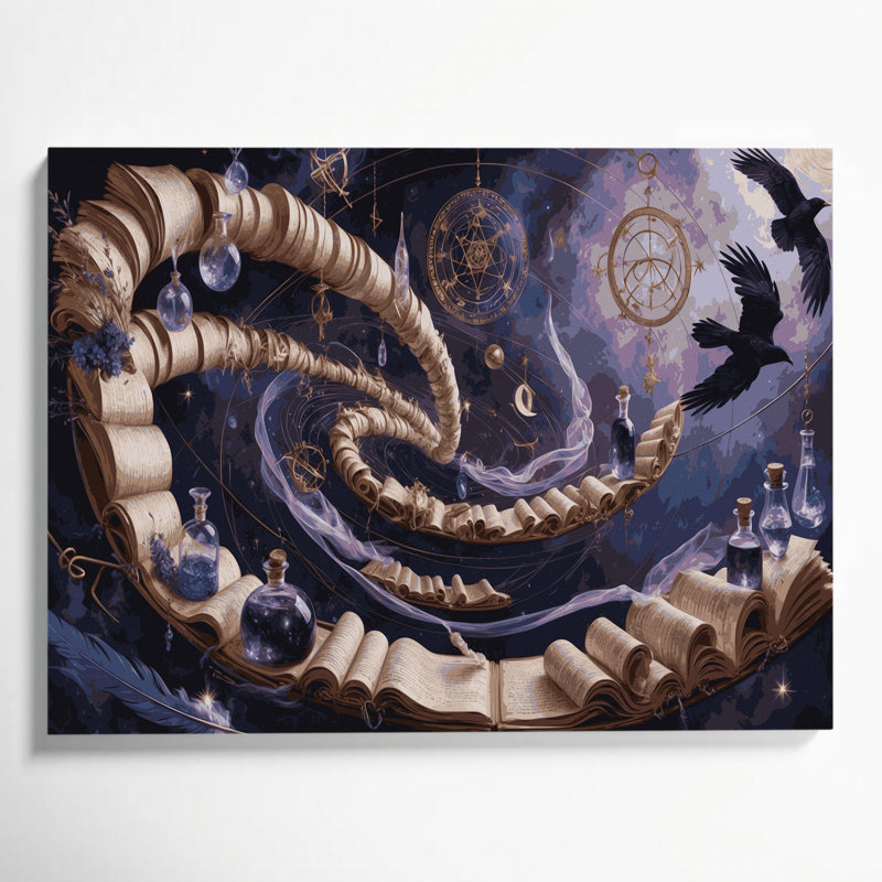Halloween, sorcières et symboles de sorcellerie, art mural sur toile mauve, H 20 po x l 30 po