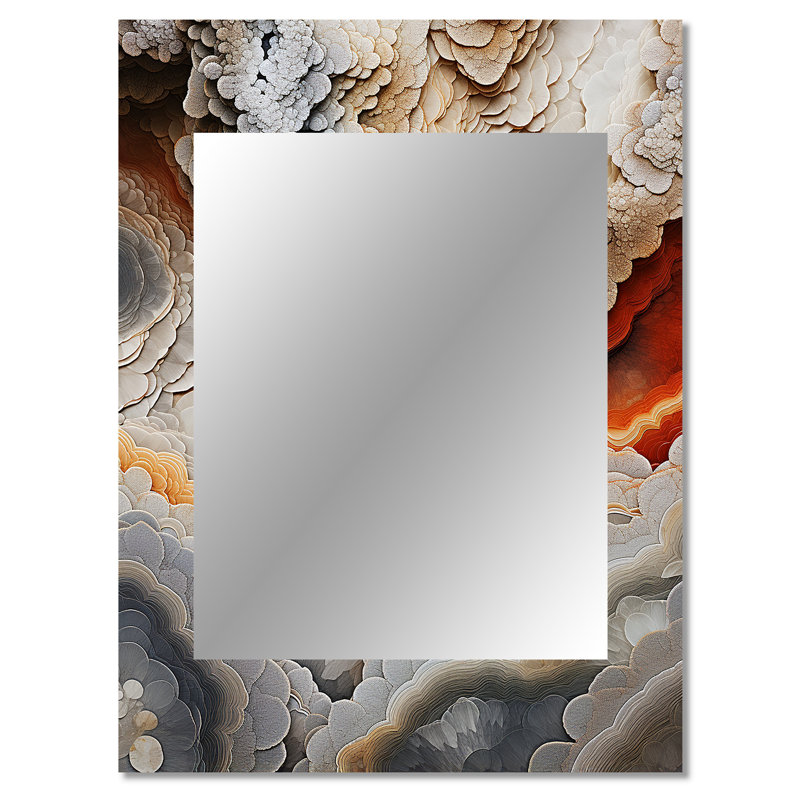 Géode de pierre beige et pêche «Simplicity I», miroir mural en pierre traditionnel, impression sur métal, 40 po x 30 po