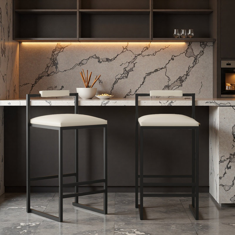 Ensemble de 2 tabourets de bar rembourrés en similicuir avec tabourets de bar modernes et structure en métal pour comptoir, îlot de cuisine