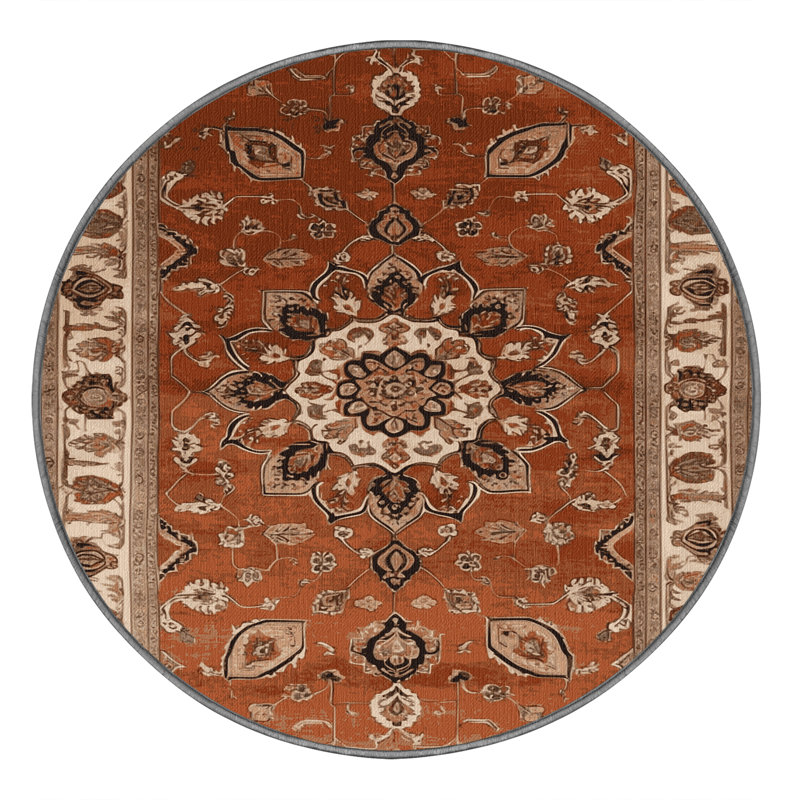 Machine Washable Persian Brown Area Rug, Round 3'
