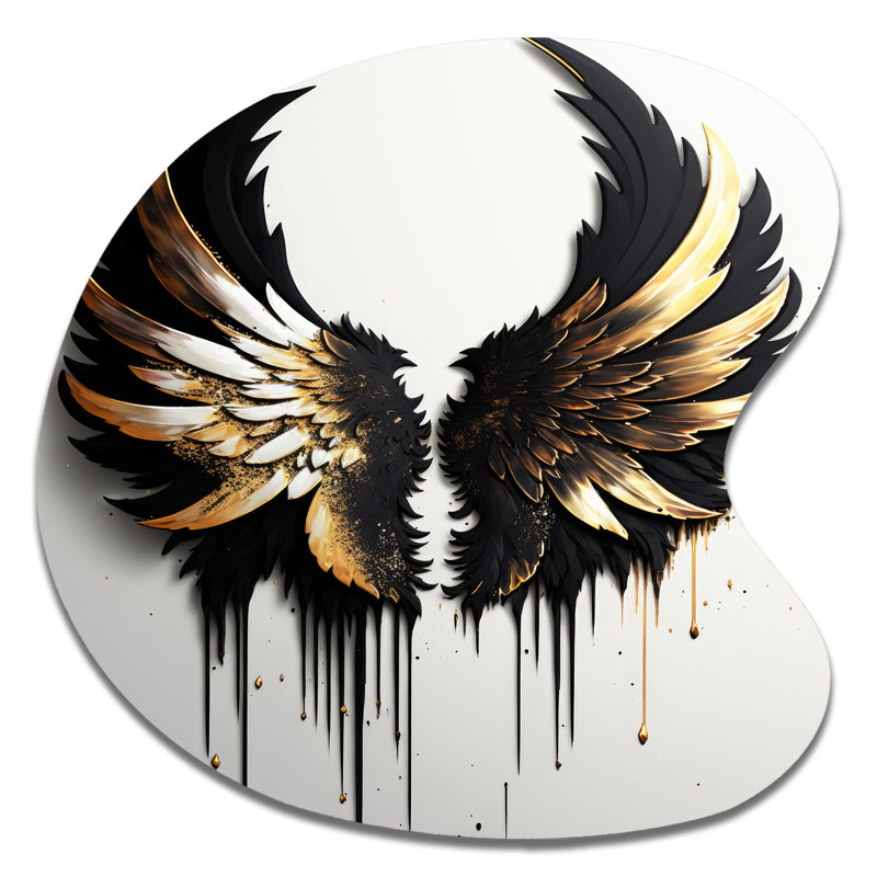 Art mural en métal noir et argent avec ailes d'ange III, H 33 po x l 33 po