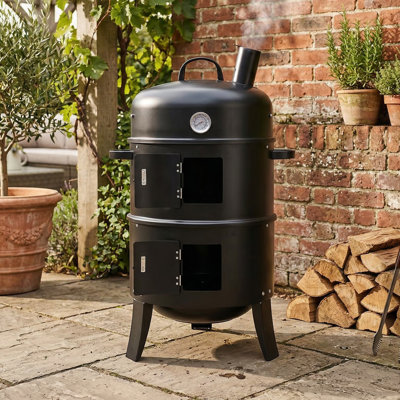 16.5 In. Vertical Charcoal Smoker Charcoal Grill In Black With Thermometer