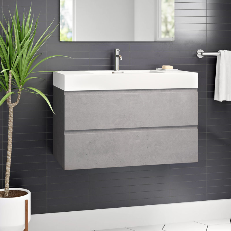 Ensemble de meuble-lavabo simple mural 36 po Mitul, Gris ciment