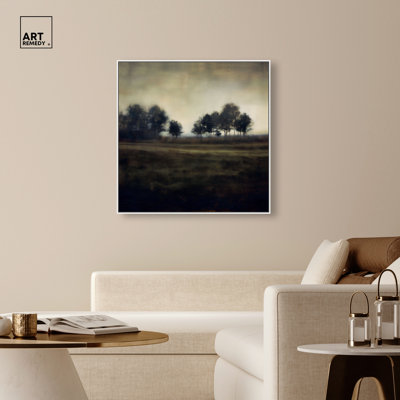«Dark Field I», reproduction d'art sur toile encadrée par Art Remedy, cadre blanc, 40 x 40