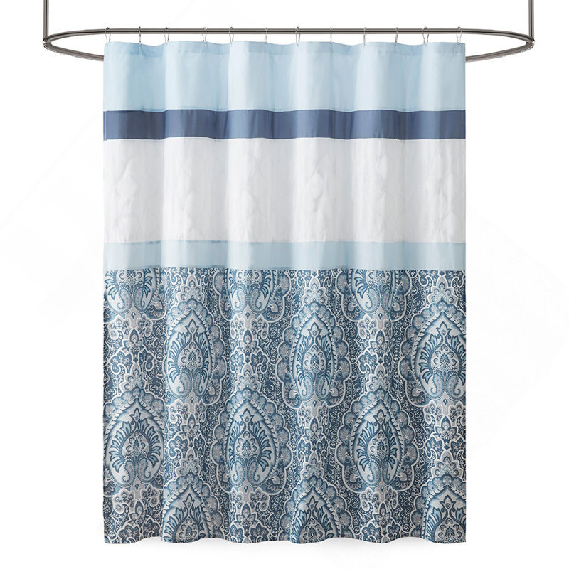 Rideau de douche imprimé et brodé, Bleu