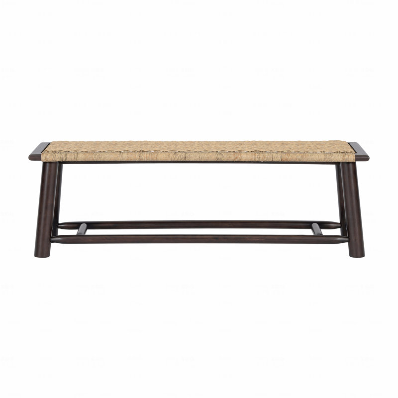 Farmhouse Modern Solid Wood Rattan Bench, Walnut