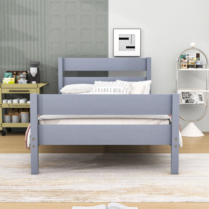 Twin Wooden Platform Bed with Stylish Headboard and Footboard