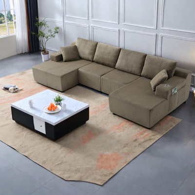 Grand canapé modulaire en velours côtelé 130 pouces Compression