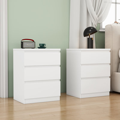 Table de chevet avec 3 tiroirs, table d'appoint sans poignée, plateau supérieur épaissi, idéal pour le rangement dans la chambre à coucher et le salon