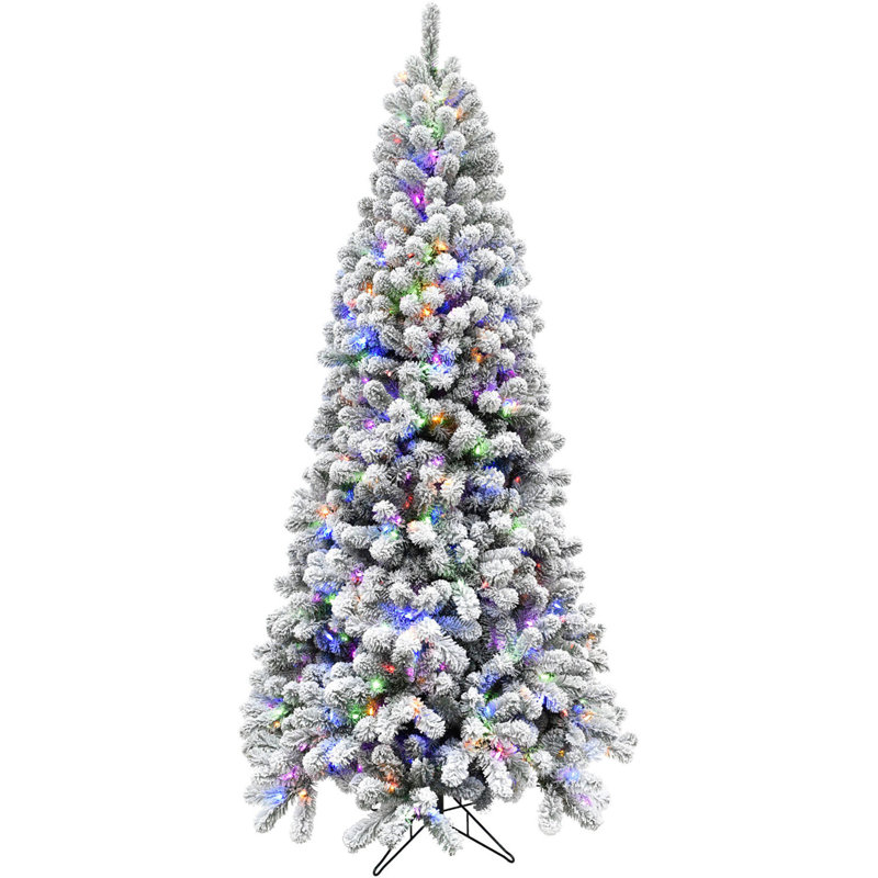Fraser Hill Farm 10-Ft. Alaskan Pine Flocked Artificial Christmas Tree with Dual Multicolor & Warm White LED Lights