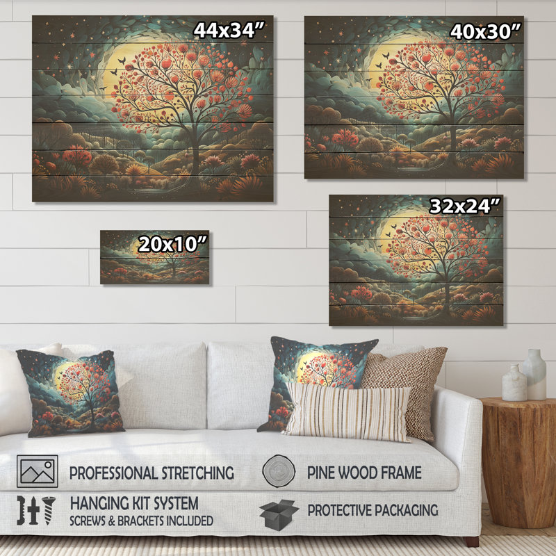 «Blue Horizon Of Heart Trees Landscape I», impression sur bois, H 10 po x l 20 po x P 0,78 po
