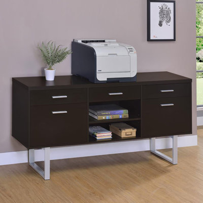 Mobilier de bureau contemporain en cappuccino, 5 tiroirs et tablette ouverte moderne avec étagère, Cappuccino