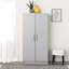 Armoire de rangement Watse H 65 po, grande armoire de rangement pour garage, armoire de salle de bain ou de cuisine autoportante à 2 portes avec tablettes réglables, P 16 po x l 32 po x H 65 po, gris-1640343939