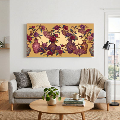 Ensemble de 1 tableau sur toile représentant un vase floral
