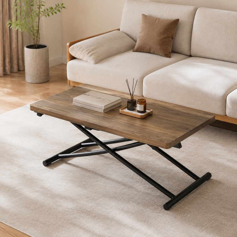 43.3" Modern Convertible Coffee-to-Dining Lift Table with Folding Top and Adjustable Height, Wood, Black