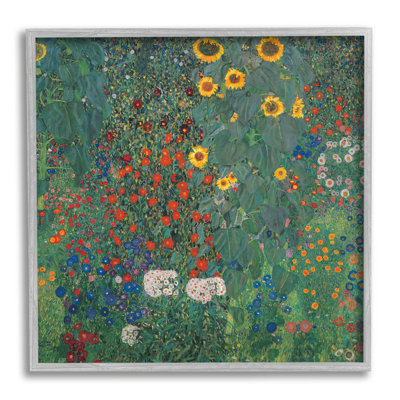 Modern Flower Garden Collage Gray Framed Giclee Art by Gustav Klimt