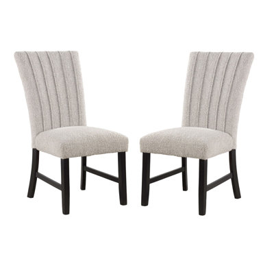 Unique Contemporary Gray Boucle Fabric Set Of 2Pc Dining Chairs Black Wooden Legs Parson Side Chair