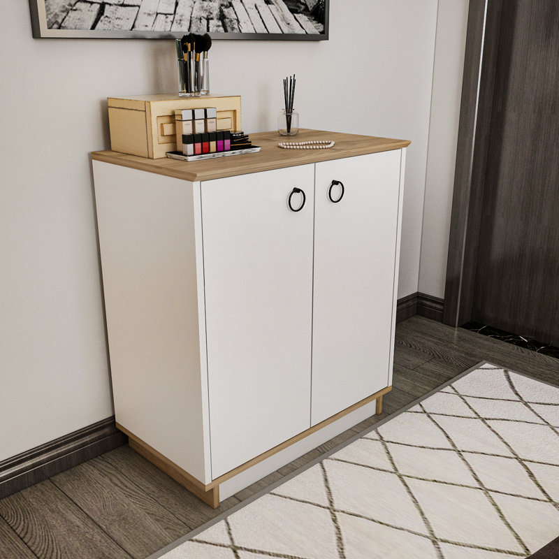 Simcoke 32.7" Tall 2-Door Accent Cabinet , Walnut/White