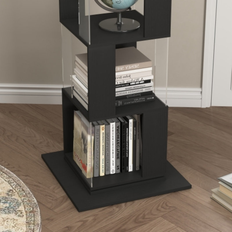 6 Tier Rotating Bookshelf, Floor Rack Simple Bookcase With Acrylic Plate Student Multi-Function Creative Bookshelf For Living Room With Anti-Toppling Base