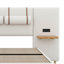 Lit plateforme tapissier avec deux prises, ports de chargement USB, deux coussins de chevet et tablettes de rangement-432939898-432939897