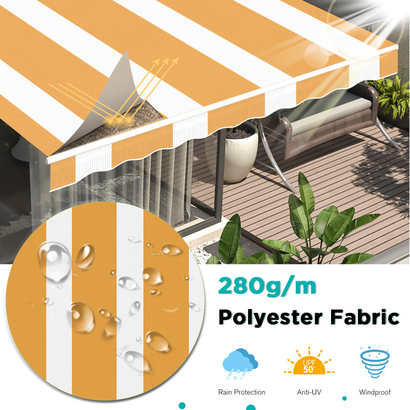 Retractable Patio Awning, 396cm W x 244cm D, Yellow/White
