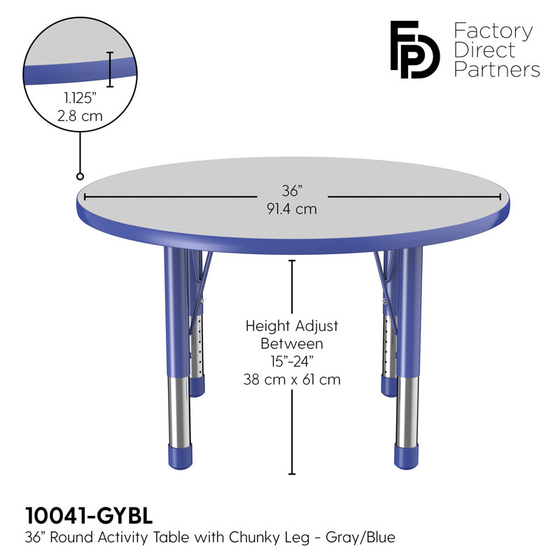 Table ronde à hauteur réglable, 36", Gris / bleu, Épais