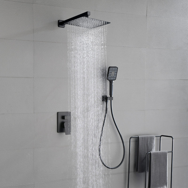 Wall Mounted Shower System With Handheld Shower Single Handle Shower Faucet Set Brass 10 Inch Shower Trim Kit With Rough-In Valve