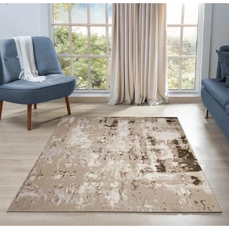 Abstract Indoor / Outdoor Area Rug, Beige, Square 120 cm